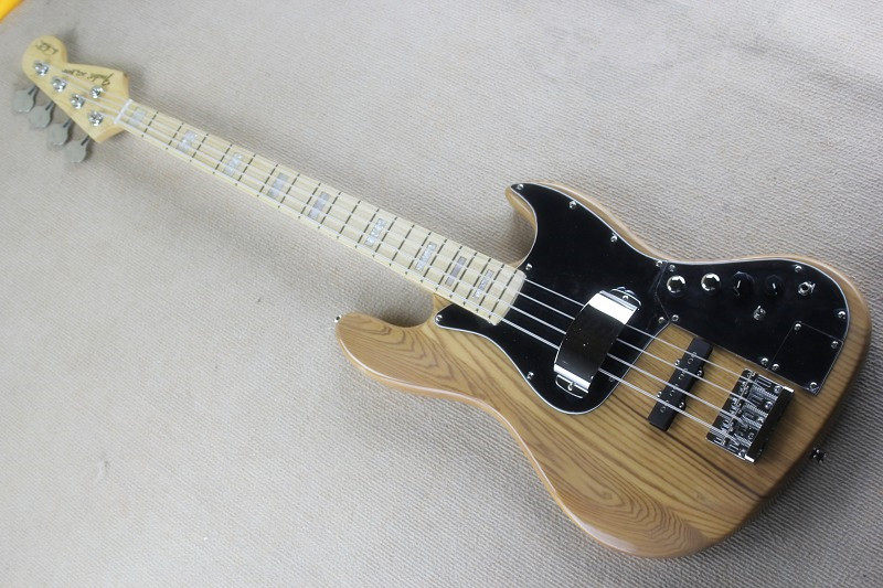 flyoungJazz bass with four strings electric bass white wax wood original wood color active pick-up guard