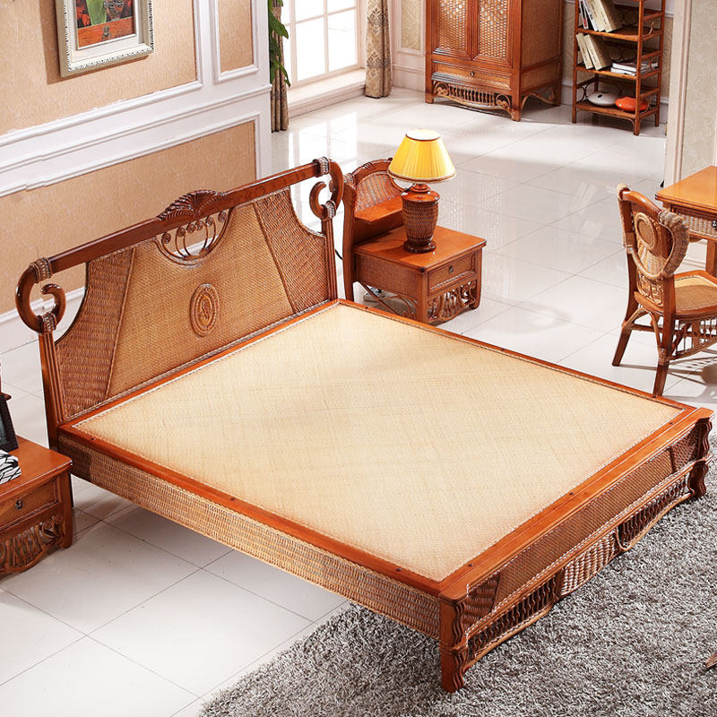 Ito Shijia rattan bed rattan plank bed 1 8 meters double bed rattan furniture rattan bed custom bed