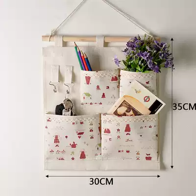 Fabric storage bag storage bag wall hanging multi-layer wall hanging finishing bag blue stripe adhesive hook