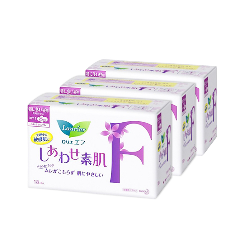 花王乐而雅F系列棉柔日用无荧光剂进口卫生巾25cm18片 三包装