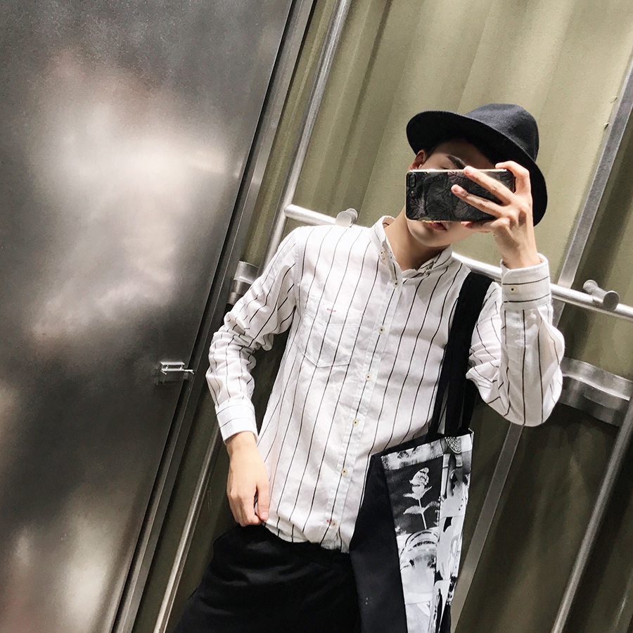 晨树 日系百搭潮 水洗全棉质感 修身款 衬衫男 男士长袖韩版衬衣