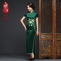 Zero month improved cheongsam long mulberry silk cheongsam dress dress dress Daily Beach heavy silk cheongsam