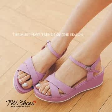 【TW Shoes】 糖果色交叉系踝松糕厚底凉鞋