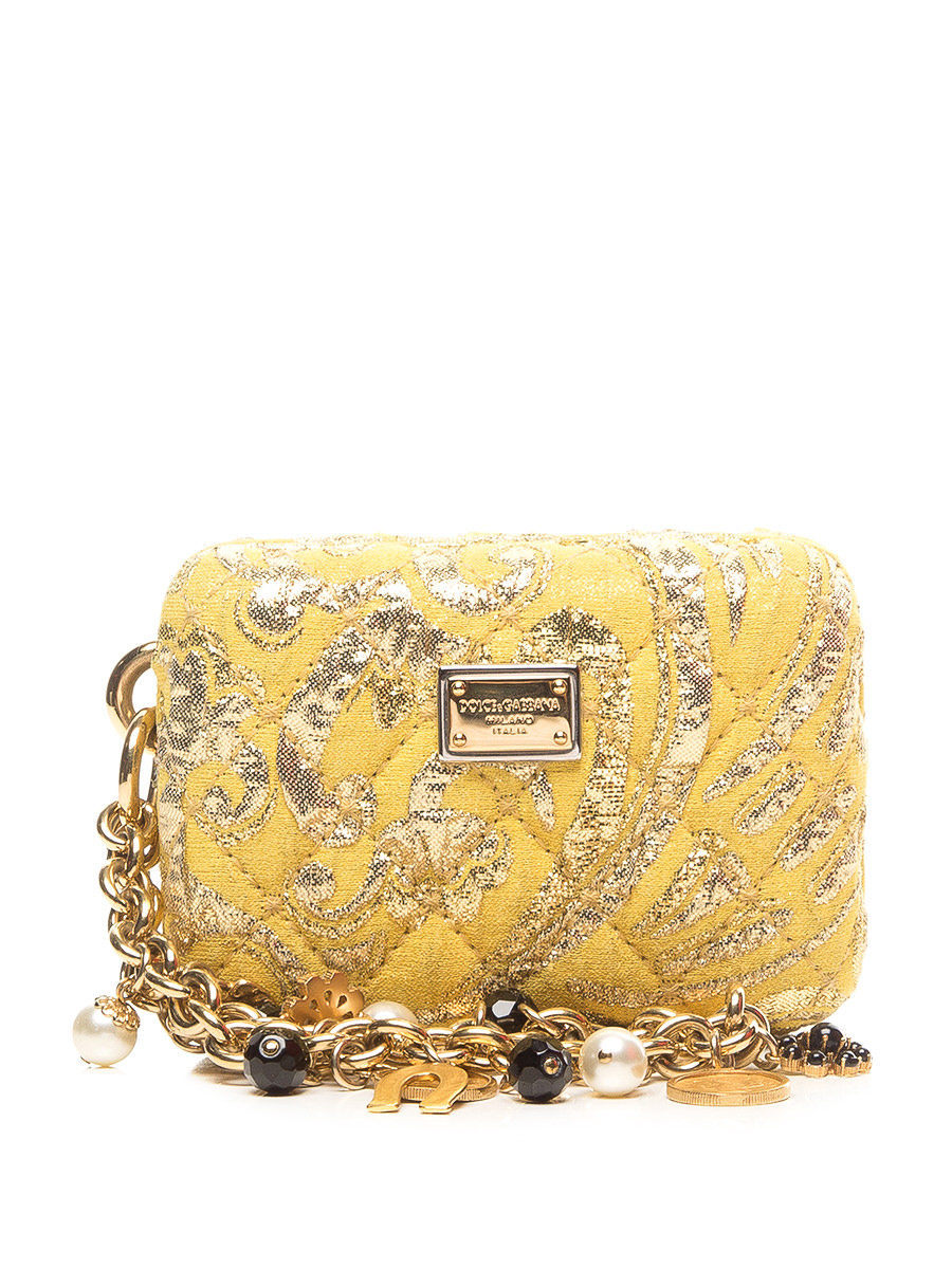 Dolce&Gabbana 黄底金色印纹菱格珠链晚宴包