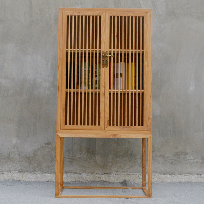 Comb paint-free elm furniture bookcase bookcase modern Chinese style bookcase bookshelf bookcase paint-free solid wood Zen furniture