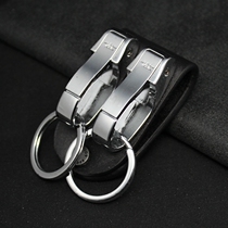 Boyou leather car keychain high-end cowhide double ring key chain creative mens belt buckle
