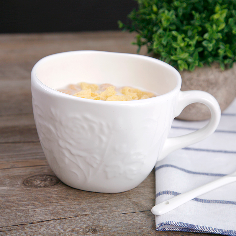 Ceramic cup cereal breakfast cup of large capacity large oats milk cup of ipads China keller cup relief coffee cup