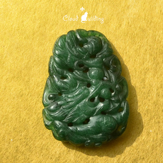 Украшения на шею 『過雲楼』八十年代外贸老库存天然绿东陵玉石雕二龙戏珠吊坠送绳