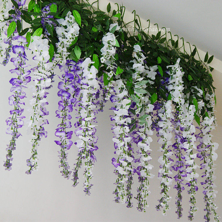 Artificial wisteria flower Fake flower Violet hanging flower Rattan Indoor wedding decoration Rattan Plastic flower string vine plants