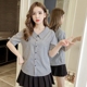 Áo sơ mi kẻ sọc nhỏ tươi mới 2018 hè Hàn Quốc phiên bản mới của thời trang hoang dã thắt nơ tay ngắn sơ mi form rộng Áo sơ mi