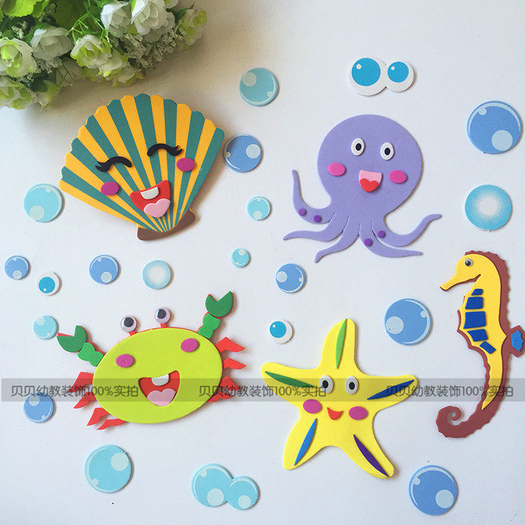 Kindergarten classroom wall layout blackboard decorated seabed world theme crab octopus seabed sea star wall stick