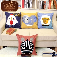 Lông phim hoạt hình sofa gối đệm Bắc Âu gió cotton thêu hoa pillowcase dễ thương động vật nhỏ lại đệm gối tựa lưng ô tô cao su non