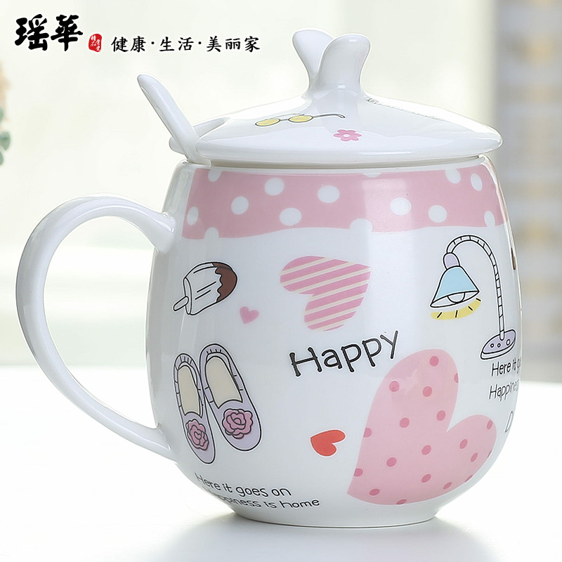 Ceramic Mug Creative Couple Cute Mug Ceramic Mug with Spoon Simple Scoop Cup