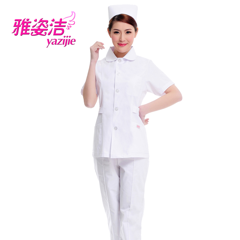Elegant Nurse Service Short Sleeve Summer Round Collar Middle Open Two Style Oral Dental Outpatient Work Clothes Pants 2 pieces