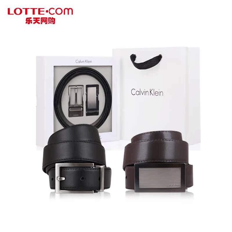 乐天网购CalvinKlein男士皮带礼盒装针扣搭扣韩国正品黑色棕色