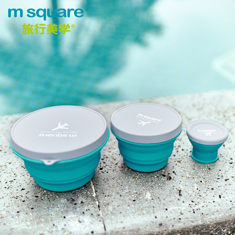 m square silicone Silicone Fold Bowl Outdoor Travel Portable Cutlery Toiletries Cups with lid Blister Noodles Bowl retractable