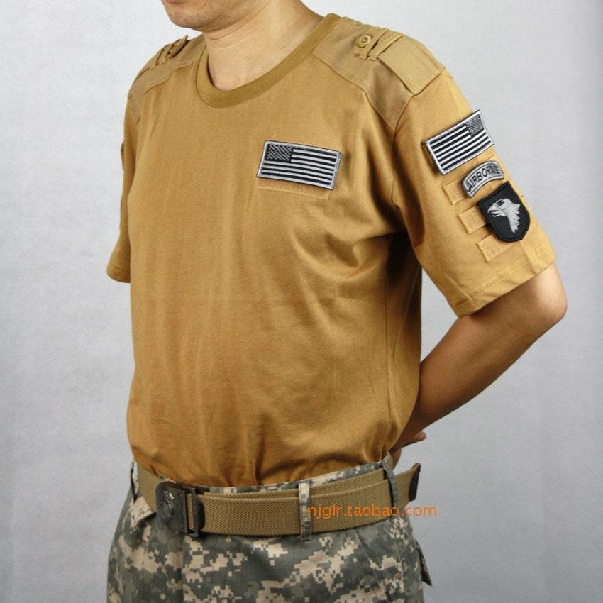 Pure cotton outdoor sweat-absorbing breathable armband badge 101 Airborne Division sand color black tactical short-sleeved T-shirt