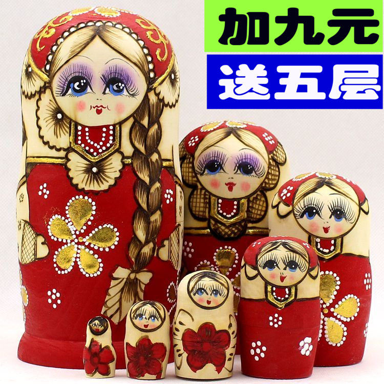 Russian sleeve imported into seven layers of branded pure hand painted children puzzle toy gift creative end wood 21
