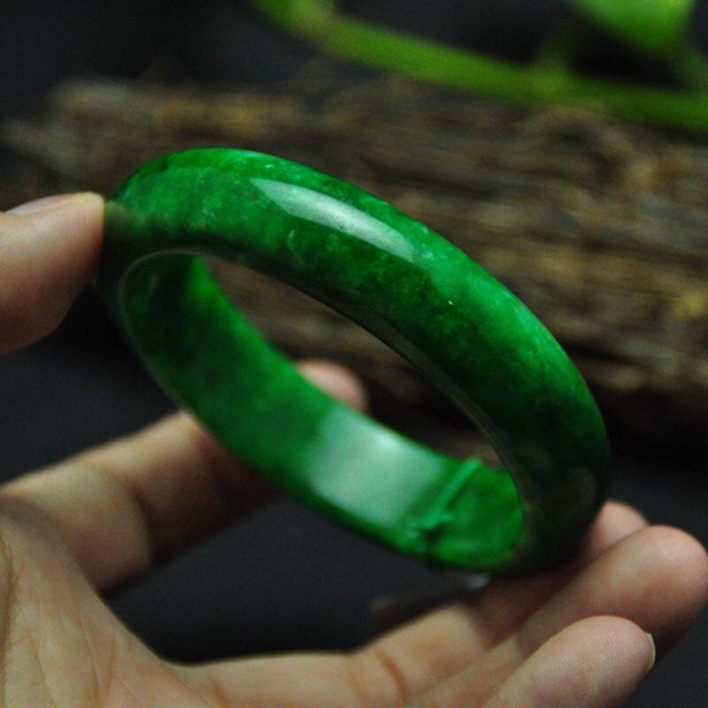 修明堂 缅甸干青种玉媲美翡翠 满绿手镯祖母绿满色玉镯子女款礼物