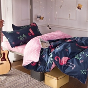 Phim hoạt hình kỳ lân mới Flamingo Sinh viên Ký túc xá Giường đơn Bộ ba mảnh Bộ đồ giường 1,2m Bộ chăn ga gối bốn mảnh