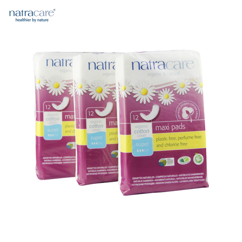 奈卡natracare 原装进口天然棉超柔软无护翼卫生巾日用量多型12片
