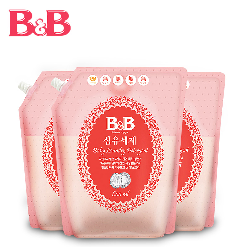 韩国保宁宝宝洗衣液 B&B婴儿纤维洗涤剂(香草香)补充装 800ml*3包