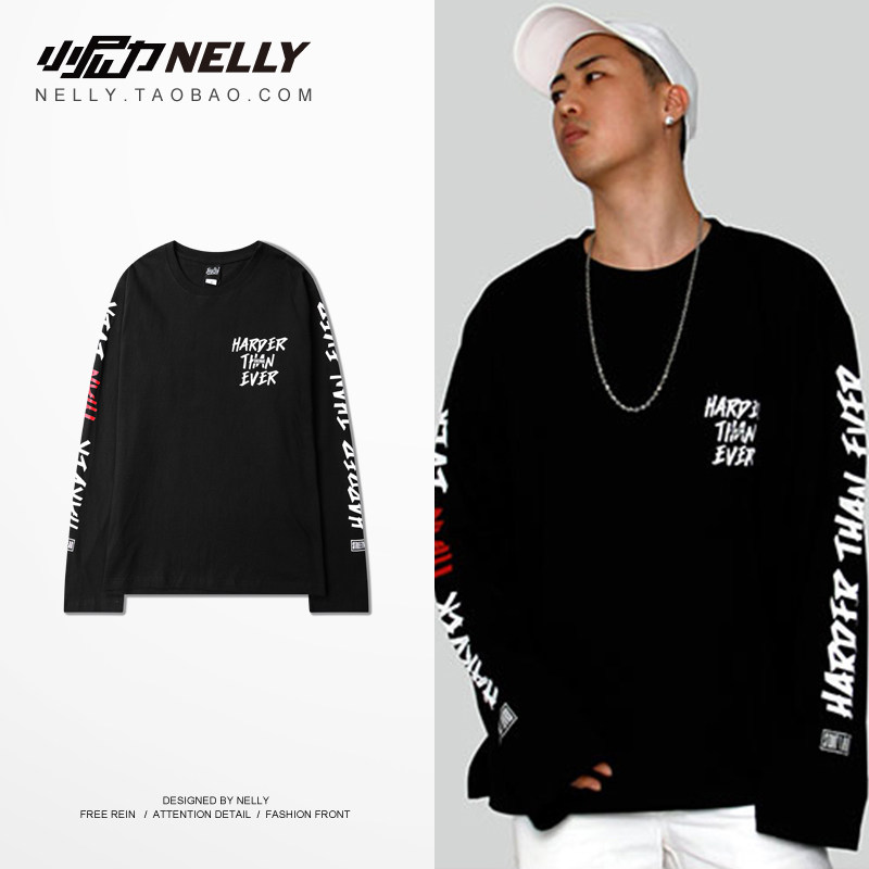 Day Series Tides Original Juku Graffiti Printed High Street Dead Flying Skateboard Korean Prints in Korean version for men and women Long sleeves T-shirt round tide