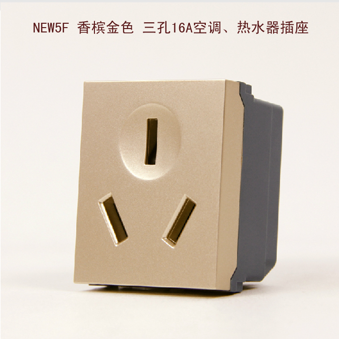 Zhengtai switch socket 118 type NEW5F series champagne gold three-hole 16A air conditioning socket high-power ferrule