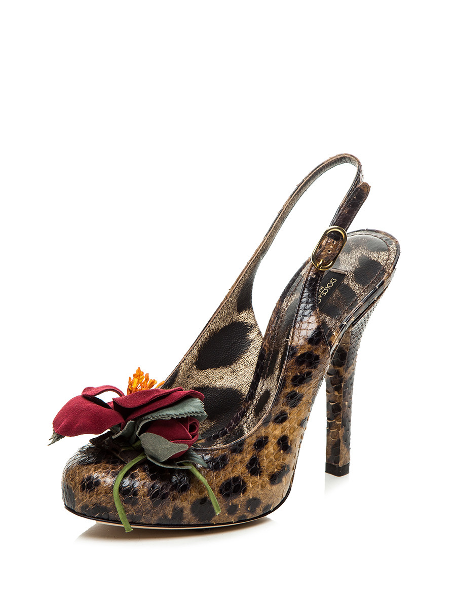 Dolce&Gabbana 棕色豹纹立体花朵装饰高跟鞋