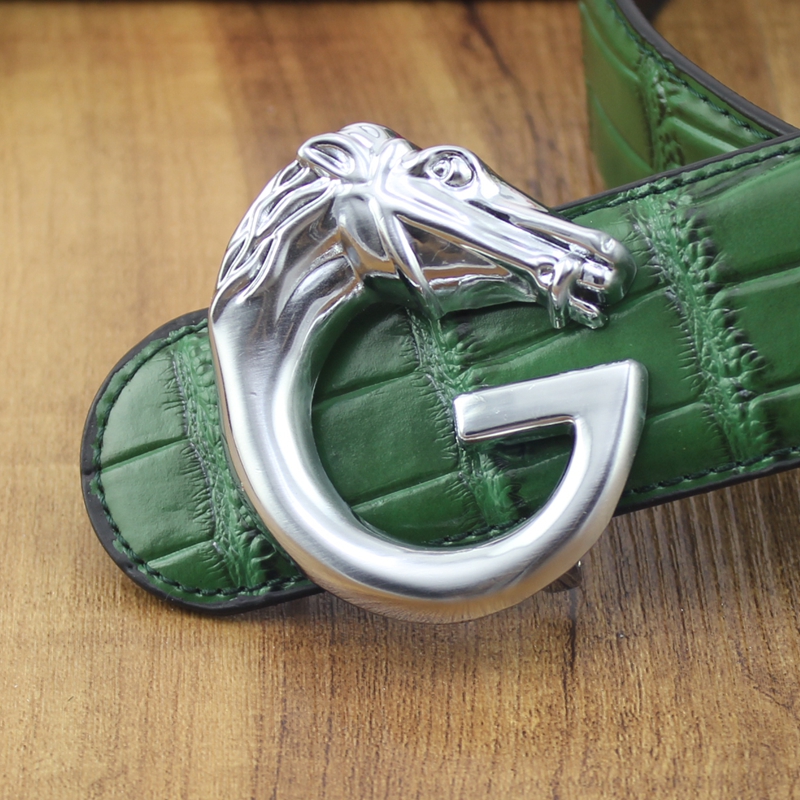 Men's leather calf leather strap Korean version horse head G letter smooth button trendy fashion casual personality woman wide pants belt-Taobao