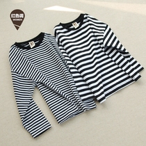 Spring and Autumn Children's Wear Girls Long Sleeve T-Shirt Children's Loose Foreign Style T-Shirt Baby Striped Cotton Crewneck Jacket
