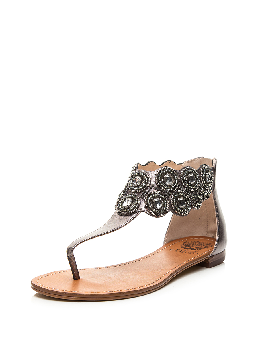 VINCE CAMUTO 银灰切面晶钻装饰夹脚凉鞋