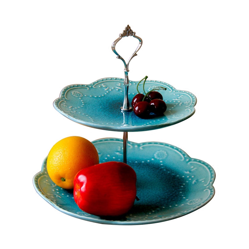 Continental ice crack glaze ceramic double compote creative I sitting room key-2 luxury home afternoon tea tea table plate