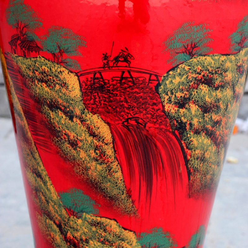 China jingdezhen ceramics high temperature red large vase hand - made landscape painting gourd porcelain decorative furnishing articles