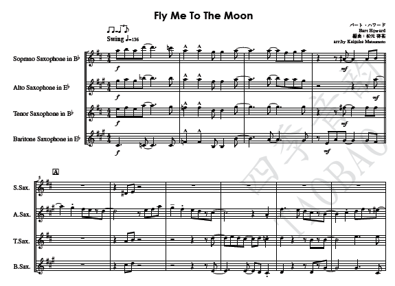 Fly me to the moon saxophone quartet (with audio)