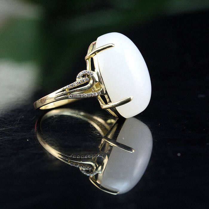 (Lingde Jade) Xinjiang Hotan Jade Gold Inlaid Jade Ring Hotan Jade White Jade Ring Women's Belt Certificate