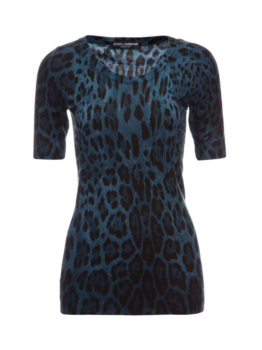 Dolce&Gabbana 蓝色豹纹圆领针织上衣