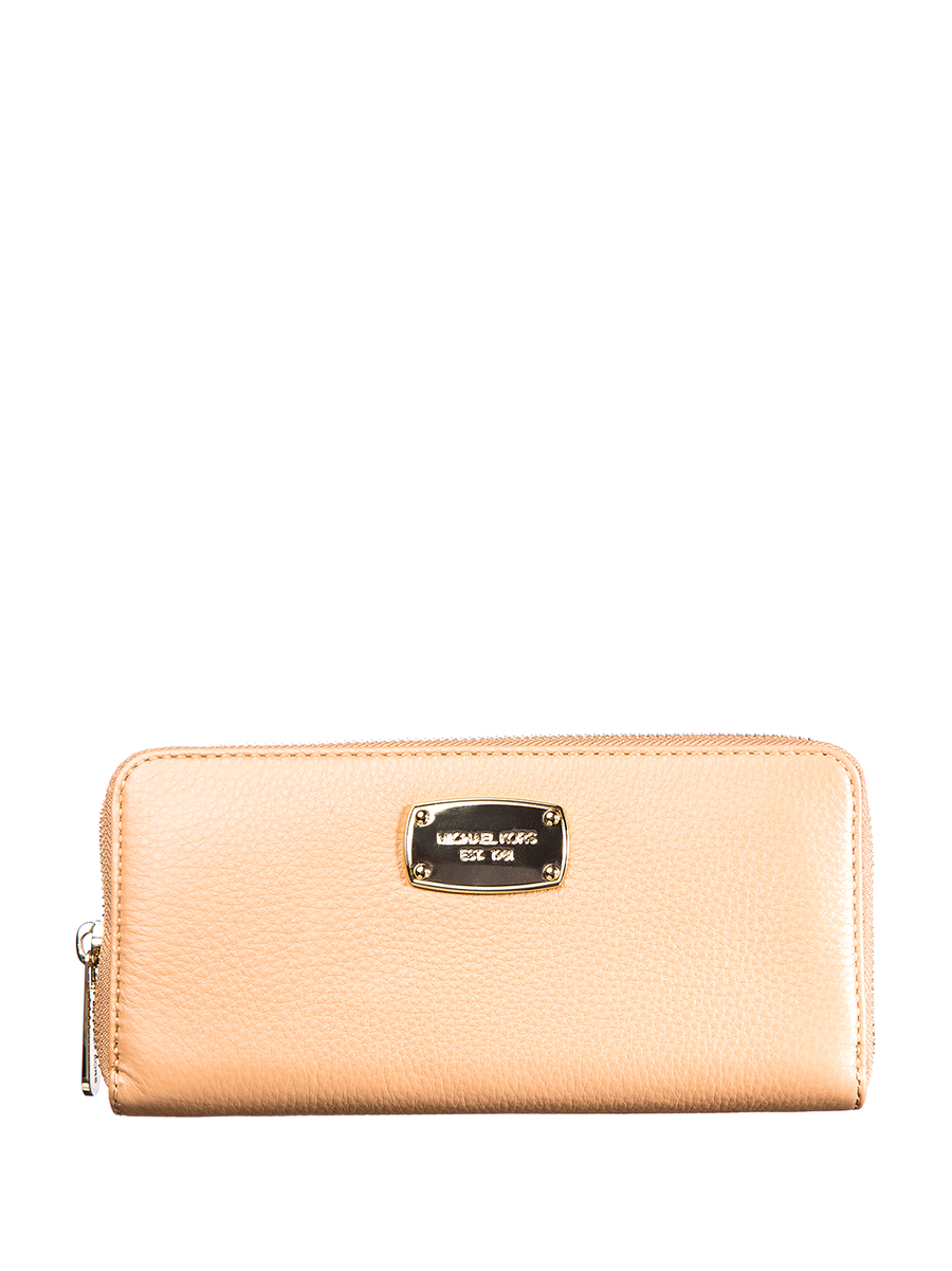 Michael Kors JET SET ITEM系列裸色金属铭牌顶部拉链长款钱包