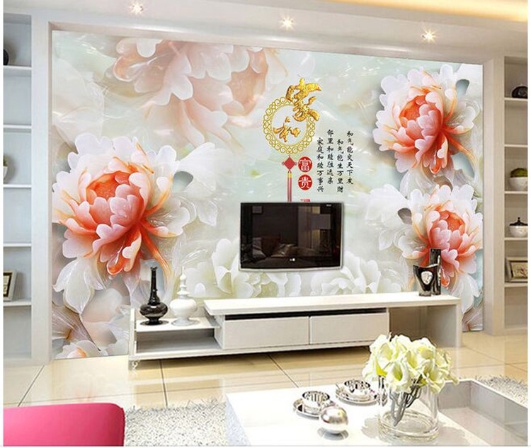 Colorful jade carved tile background wall living room sofa TV masonry bedroom carved tiles and rich