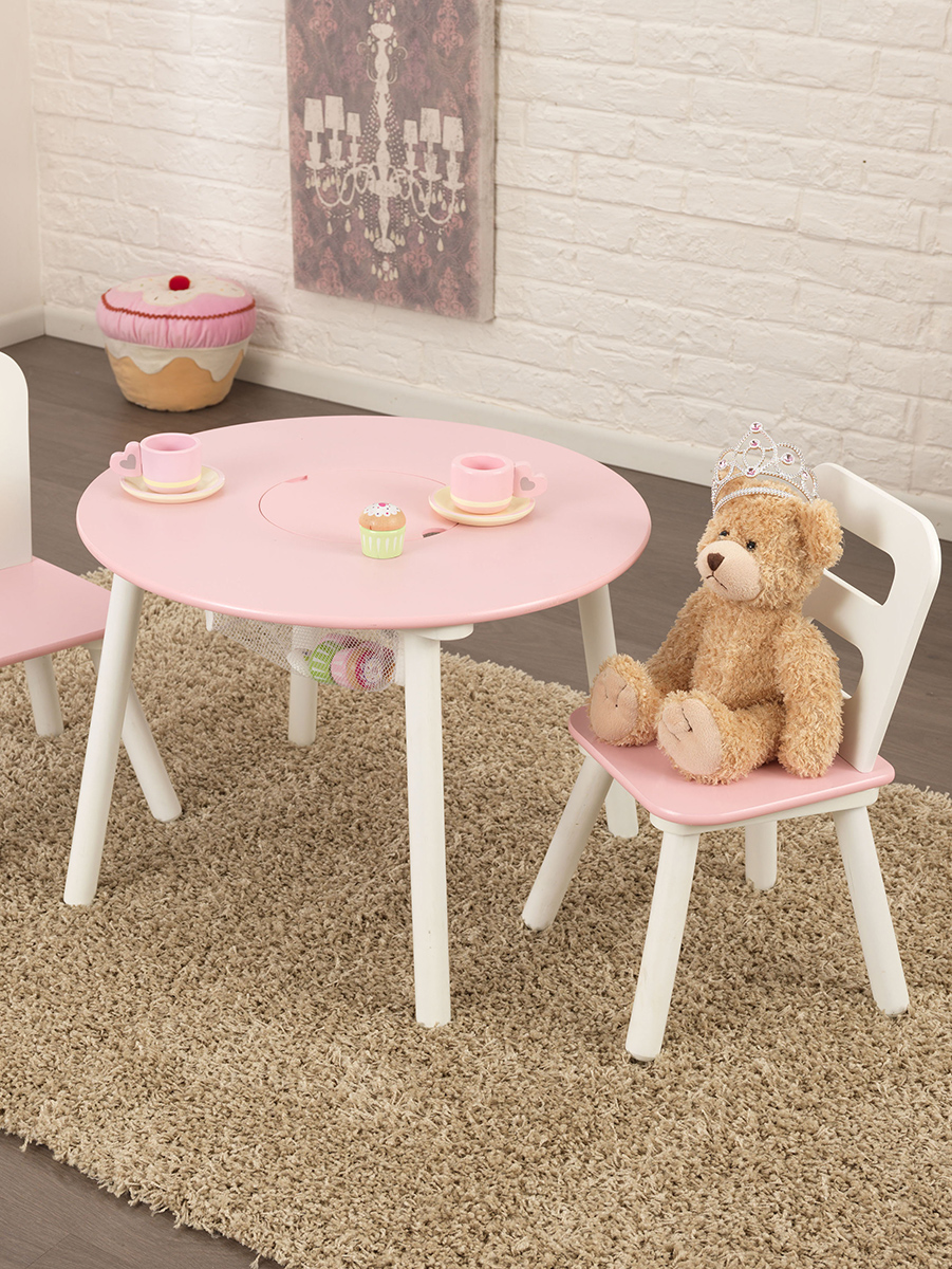 KidKraft 3-6岁粉白拼色圆桌两椅