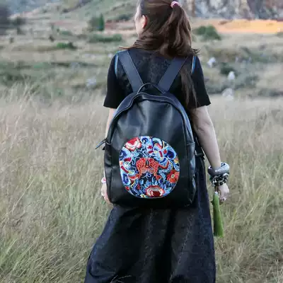 Cloud decoration totem original design women's backpack ethnic embroidery pisces leather shoulder backpack travel bag all-match