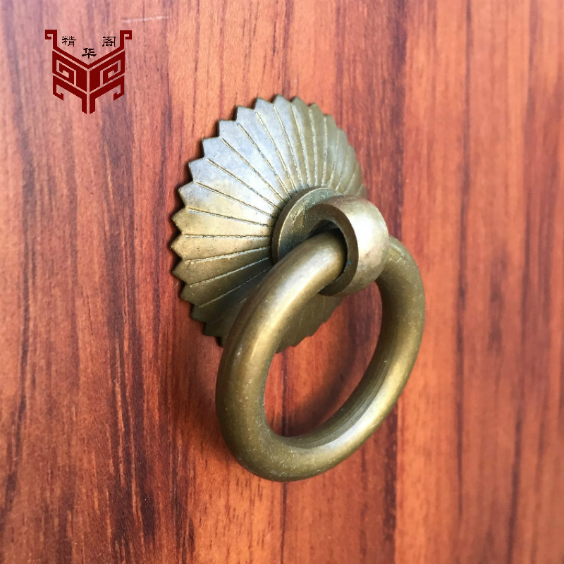 Copper pull ring Chinese style antique pure copper furniture cabinet door ring simple copper ring drawer Chinese medicine cabinet cabinet handle handle