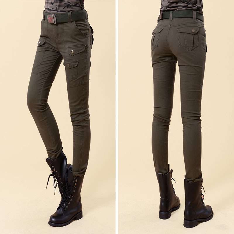 Camouflage Pants for Women, Slim Fit, Skinny Long Pants, Outdoor Sports Casual Stretchy Army Green Jeans, Available in Large Sizes