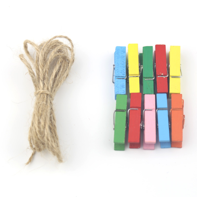 Set of clip hemp ropes one 2 m left and right hemp rope 10 colored clip clips Colour random