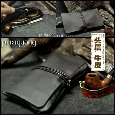 Pipe bag genuine leather handmade pipe bag head layer cowhide retro pipe bag Black