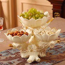 European ceramic double-layer fruit plate creative modern living room snack plate multi-layer dried fruit plate snack plate candy plate