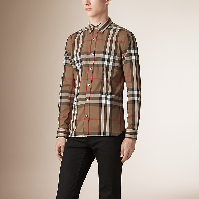 BURBERRY/博柏利格纹弹力棉质混纺衬衫 45575981