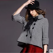 Giảm giá đặc biệt! Cổ áo búp bê houndstooth retro áo mỏng mỏng áo len ngắn