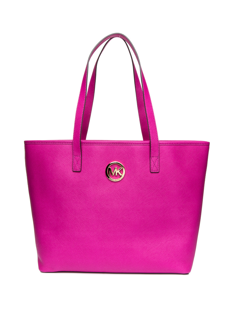 Michael Kors JET SET TRAVEL系列玫红色十字纹金属Logo托特包