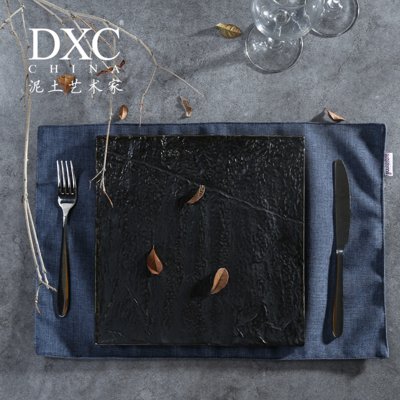 DXC creative ceramic western tableware set steak plate Japanese-style personality hotel dining room white square flat plate